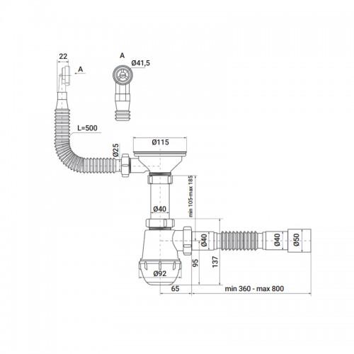 Сифон для кухни ZERIX SK-02-C 3 1/2"x40 с резьбовым выпуском и круглым переливом (ZX4954) - фото 2