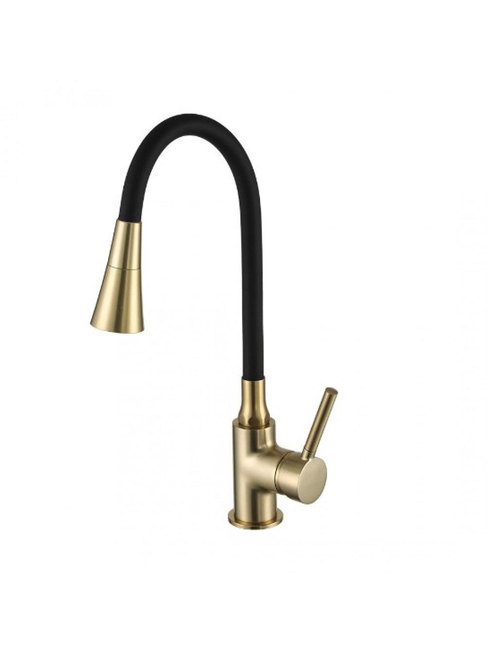 Змішувач кухонний FRAP F4044-3 з гнучким виливом Золотий/Чорний