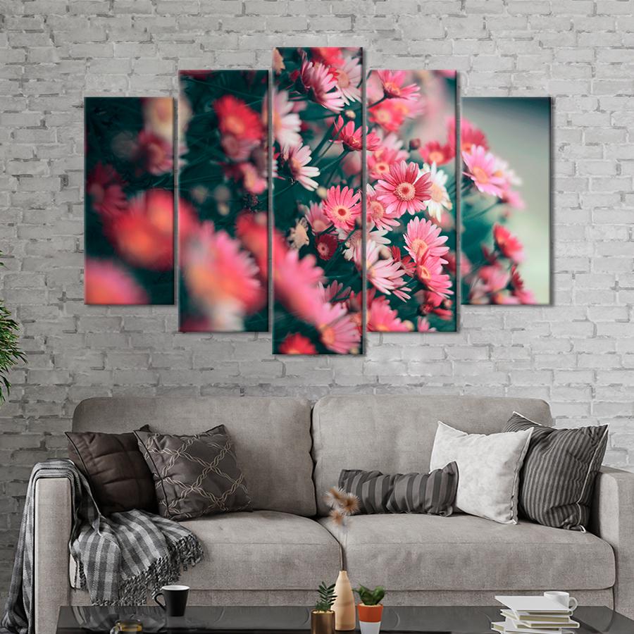 Картина цветы и растения Розовые цветы на размытом фоне 112x68 см (A1067-5)