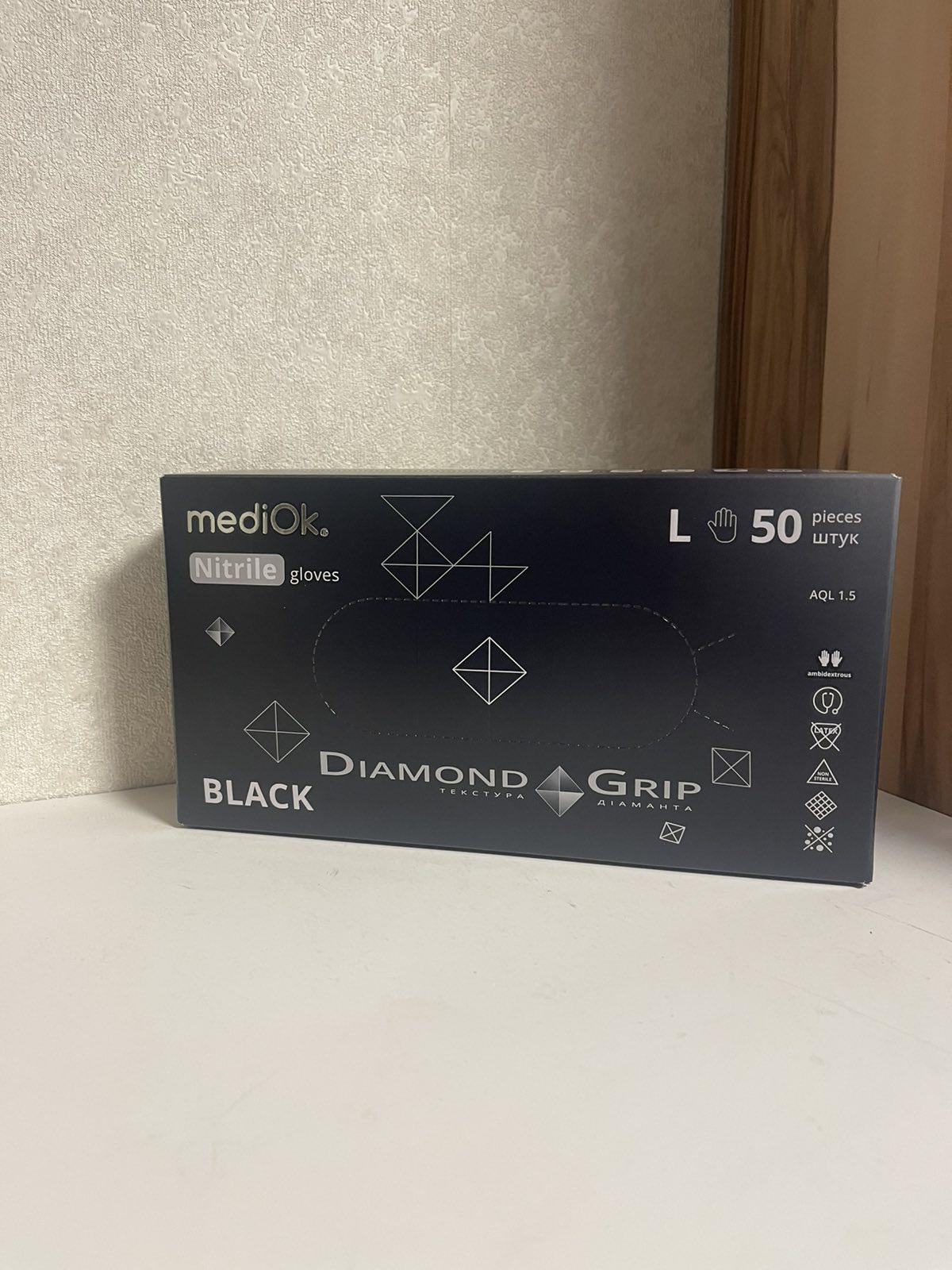 Рукавички нітрилові Mediok GRIP підвищеної міцності неопудрені 8,6 г L 25 пар Black (29753301)