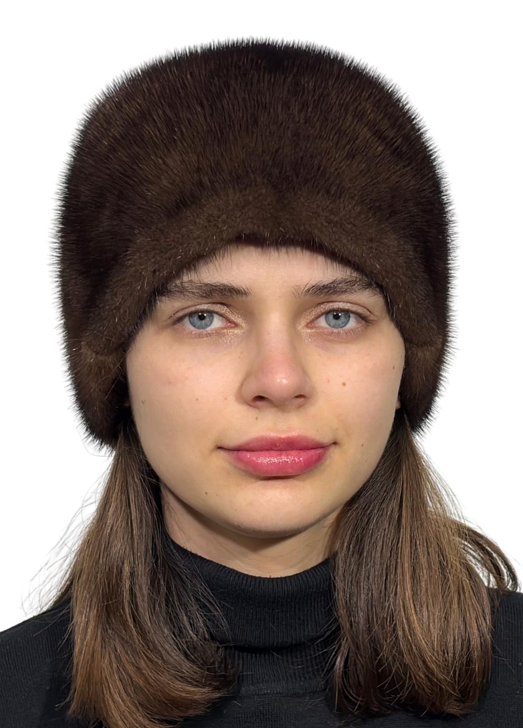 Женская кубанка Меховой стиль Бабочка из натурального меха норки M-L Коричневый (041/N)