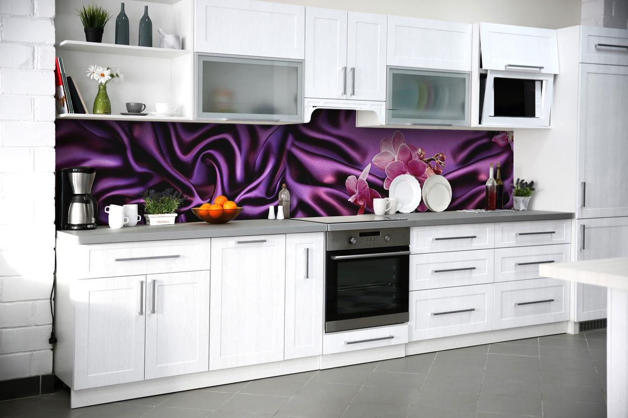 Кухонный фартук Фиолетовый шелк орхидеи из самоклеющейся виниловой пленки 60х250 см Фиолетовый