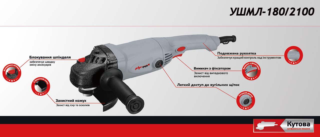 Болгарка шлифовальная угловая Луч Профи УШМЛ 180/2100 8000 об/мин (12584457) - фото 2
