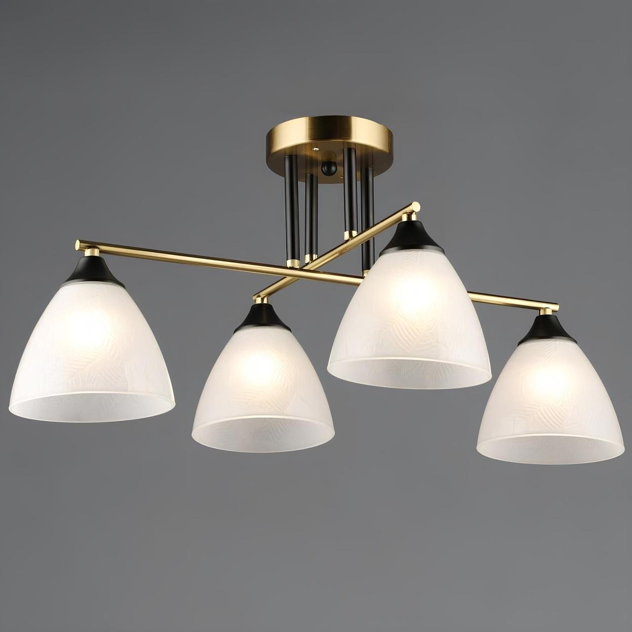 Люстра Valeso на чотири плафона зі скла під лампи Е27 Чорний/Мідний (A4410/4)