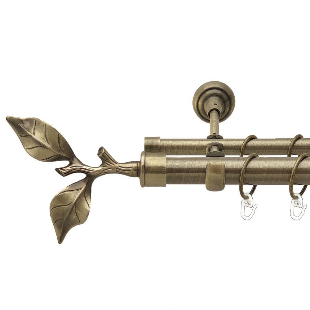 Карниз металевий Orvit Листок Троянди дворядний відкритий/гладка труба/кільце металеве Антик 25/16 мм 240 см (4290738)