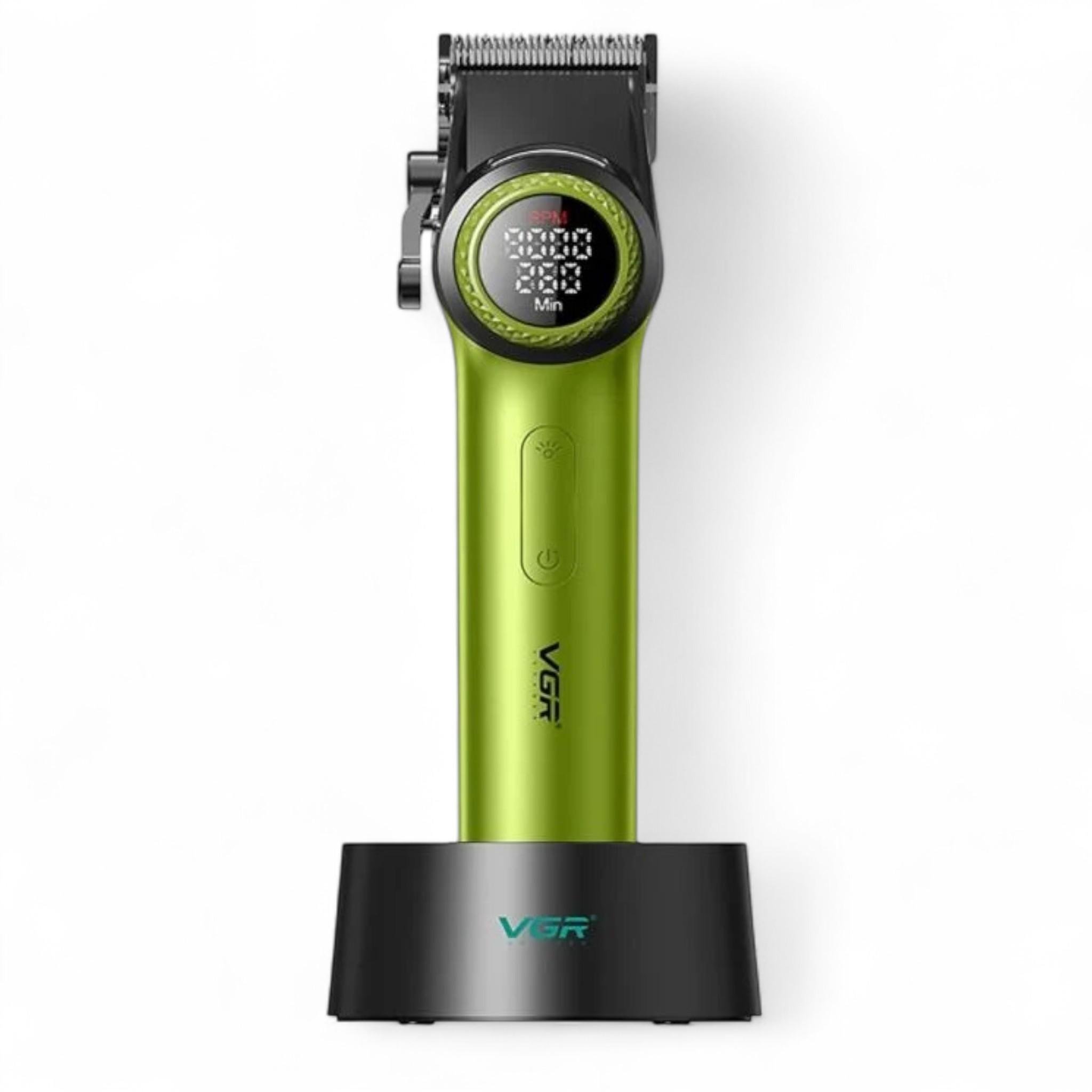 Машинка для стрижки аккумуляторная VGR V-001 10 насадок 4600 mAh LED дисплей Green (11979)
