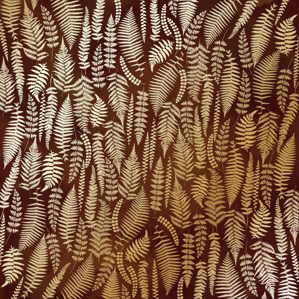 Лист бумаги односторонний Golden Fern с фольгированием 30,5х30,5 см Brown/Aquarelle