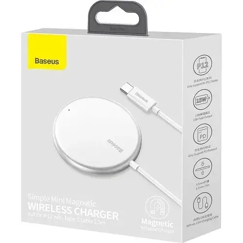 Зарядное устройство беспроводное BASEUS Simple Mini Magnetic Wireless Charger For IP12 with Type-C Cable WXJK-F02 White - фото 9