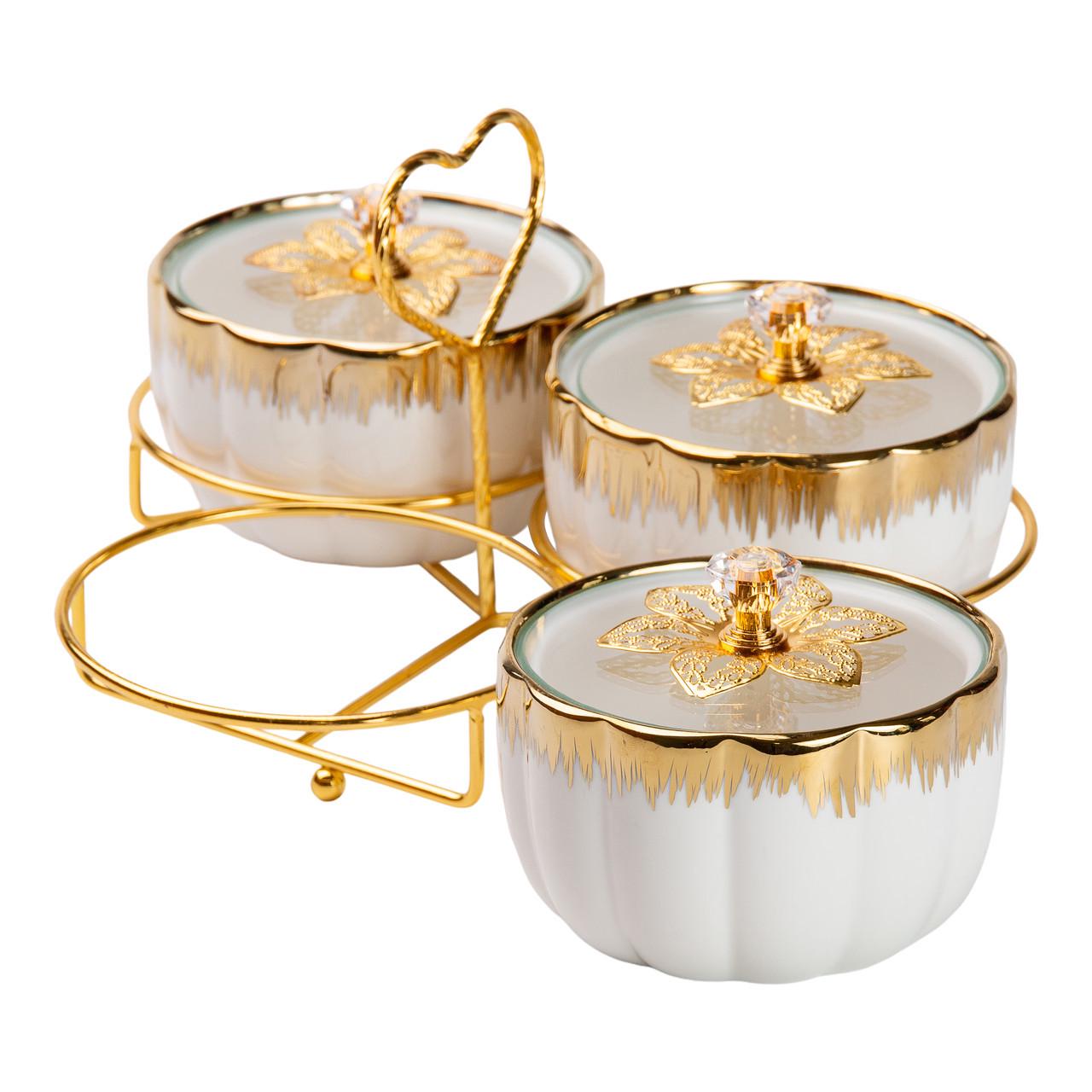 Менажница керамическая на металической подставке на 3 секции - фото 3