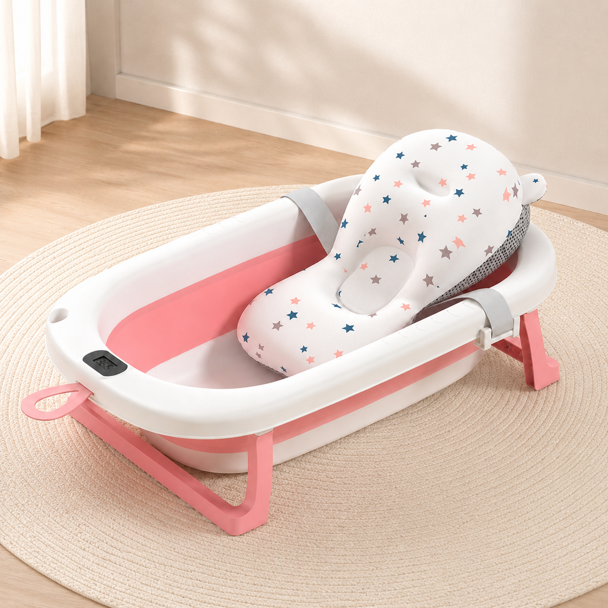 Детская ванночка складная Hanert KinderBad Pink с подушкой и электронным термометром