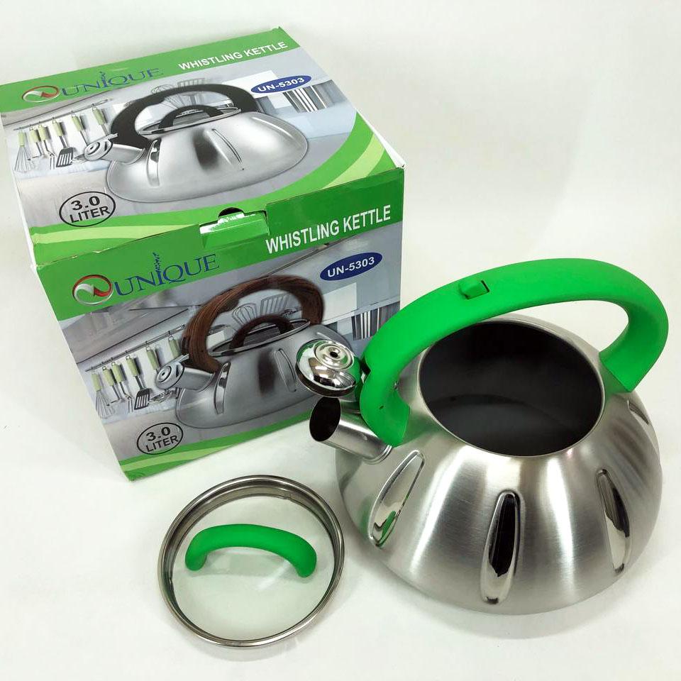 Чайник із свистком Unique UN-5304 3 л Зелений (ws56289-2) - фото 3 Чайник із свистком Unique UN-5304 3 л Зелений (ws56289-2) - фото 3