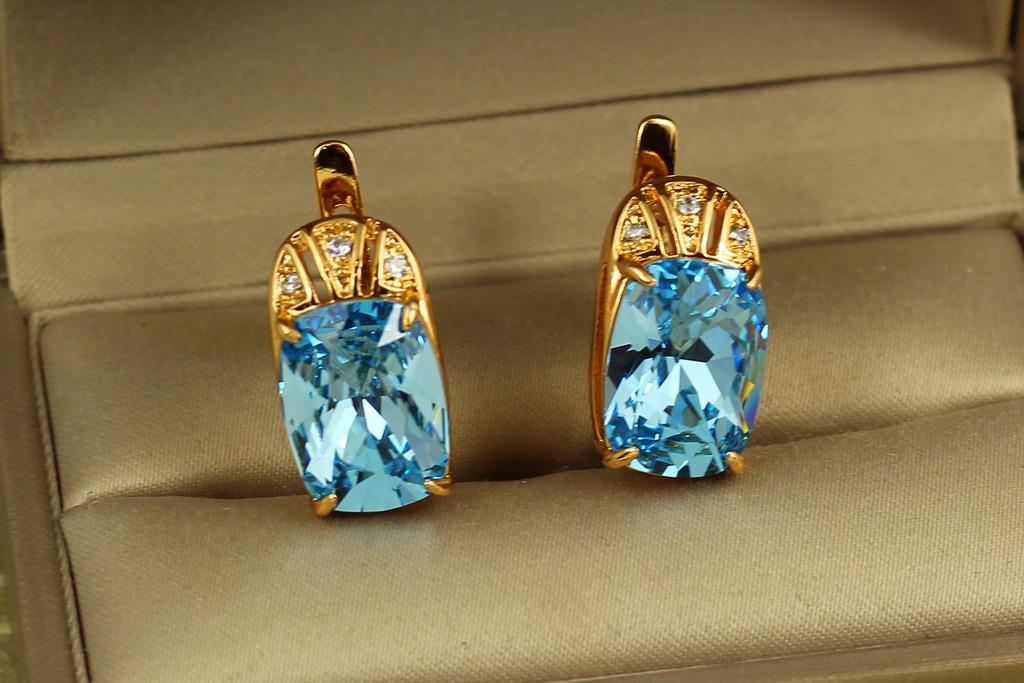 Серьги Xuping Jewelry Архимандрит с голубым 1,9 см Золотистый (30655409)