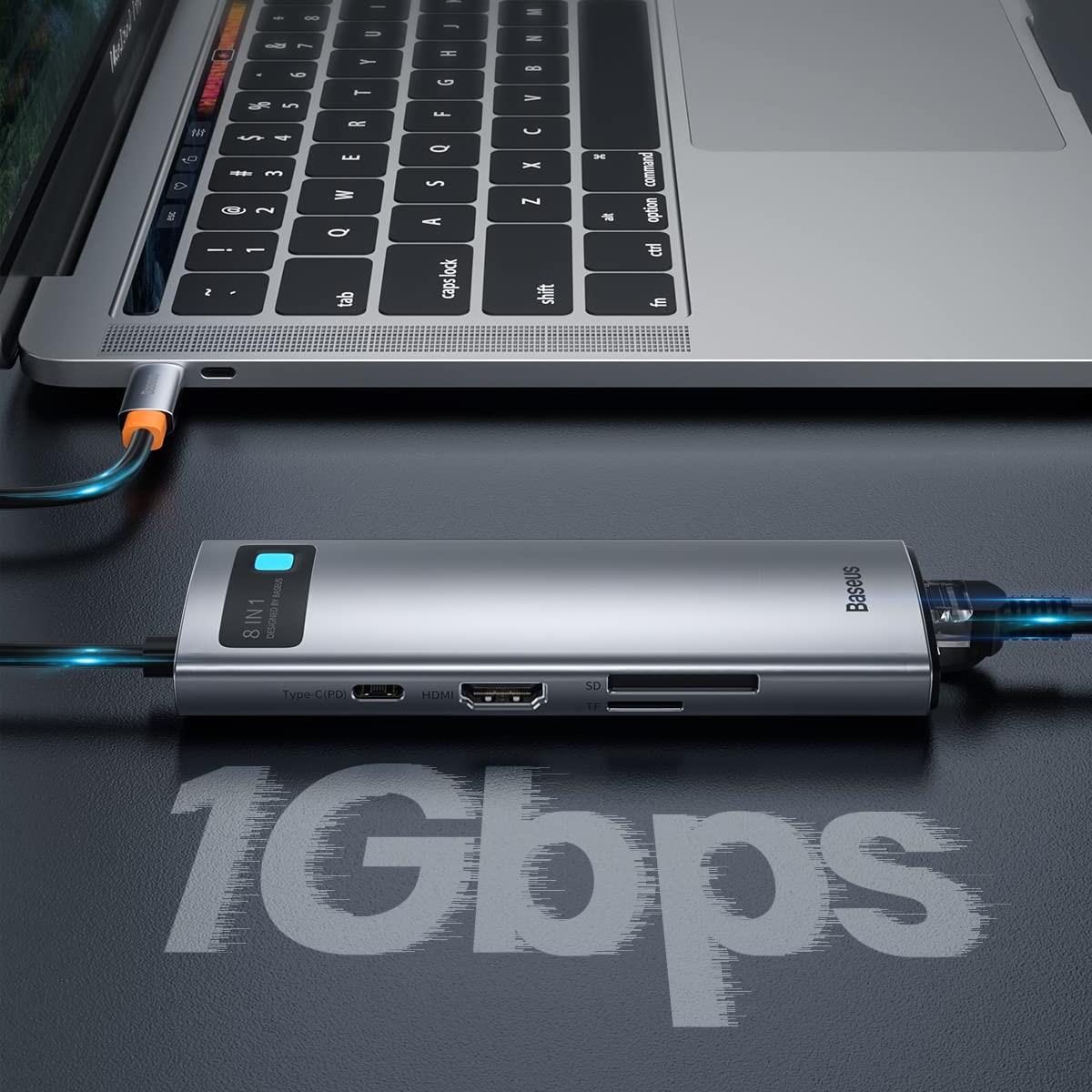 USB хаб BASEUS Metal Gleam Series 8in1 Multifunctional Type-C HUB Docking Station Gray (CAHUB-CV0G) - фото 2 USB хаб BASEUS Metal Gleam Series 8in1 Multifunctional Type-C HUB Docking Station Gray (CAHUB-CV0G) - фото 2