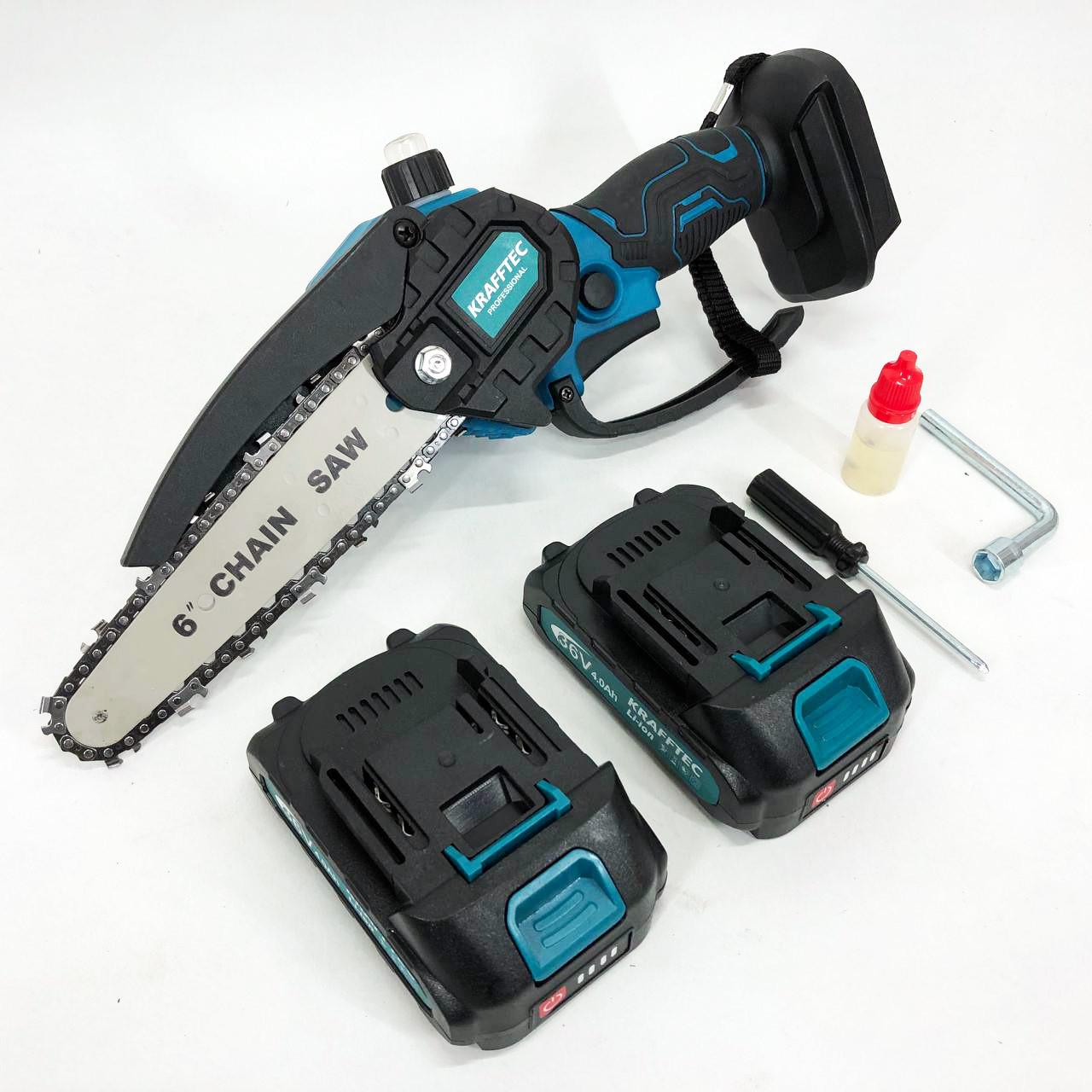 Пила цепная мини Krafftec 36V 4 А·ч 2 аккумулятора с индикатором заряда в кейсе 15 см - фото 2 Пила цепная мини Krafftec 36V 4 А·ч 2 аккумулятора с индикатором заряда в кейсе 15 см - фото 2