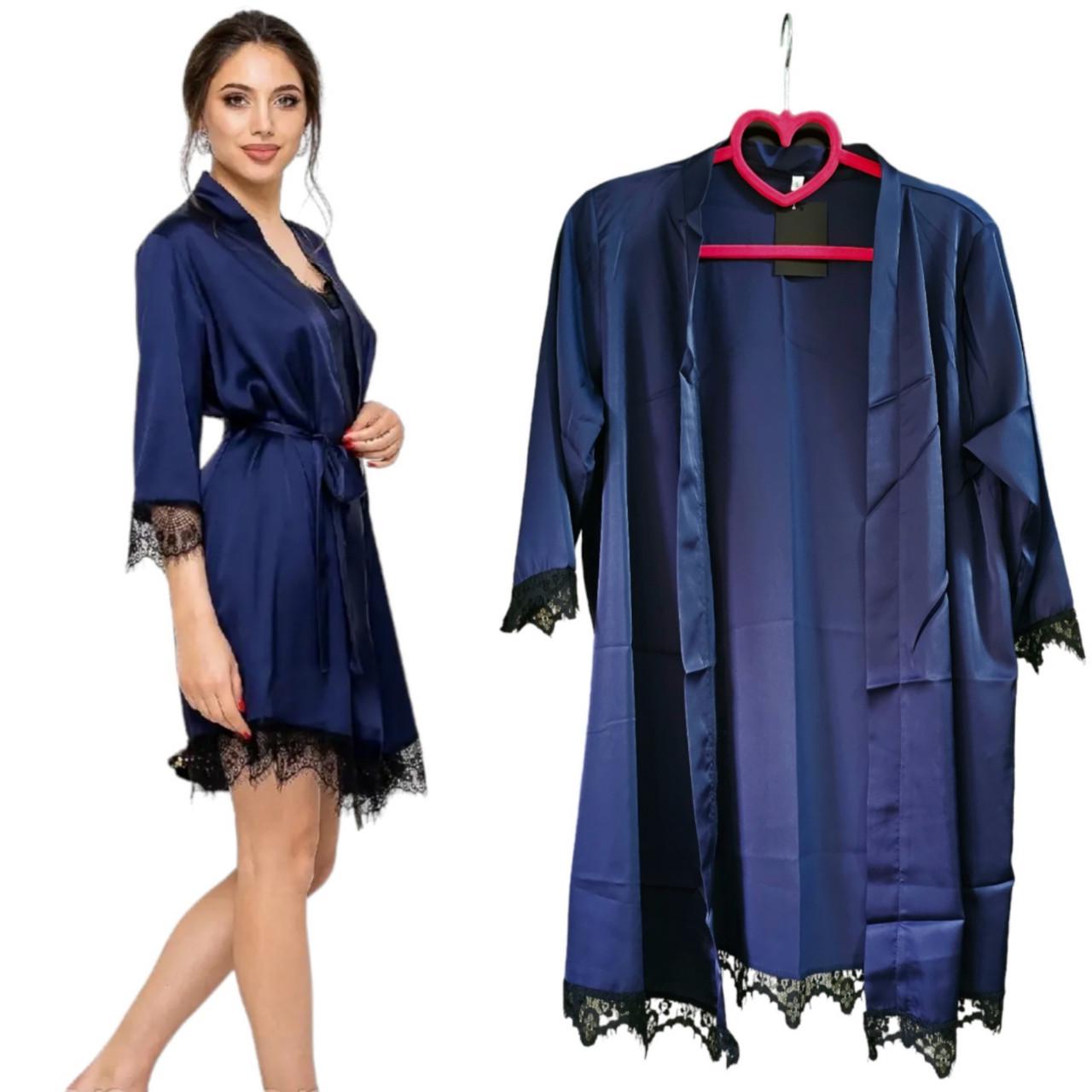 Халат женский шелковый M Синий (2000284390) - фото 8 Халат женский шелковый M Синий (2000284390) - фото 8