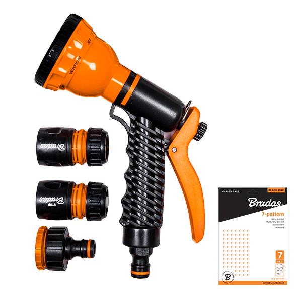Пистолет для полива Bradas Line ECO-4440SET 7 режимов с комплектом арматуры Black (29506)