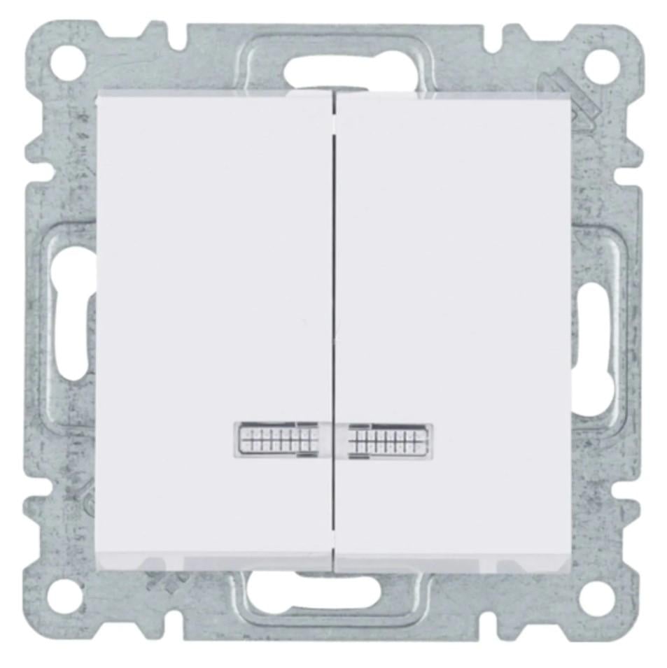 Выключатель двухклавишный с подсветкой Hager Lumina-2 WL0240 10АХ/230 В Белый (10559)