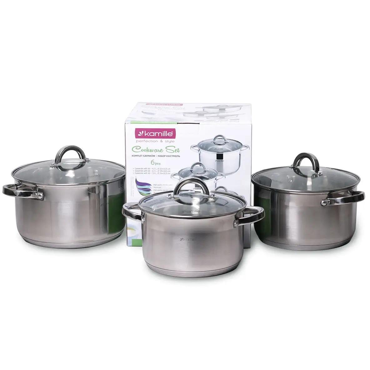 Набор кастрюль Kamille из нержавеющей стали 4 л/5,5 л/7 л 6 пр. (KM-5630S)