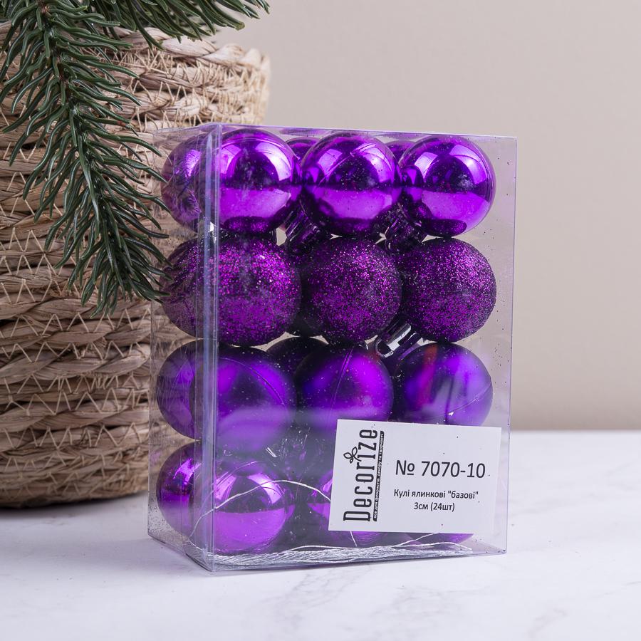 Кулі ялинкові 3 см 24 шт. Фіолетовий (7070-10)