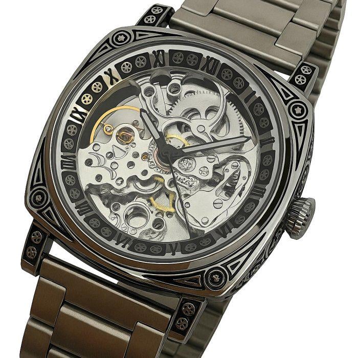 Часы мужские WishDoIt Baron Steel 2 ремешки со стальным корпусом 41х15 мм Черный/Серебро (150-96-2159)