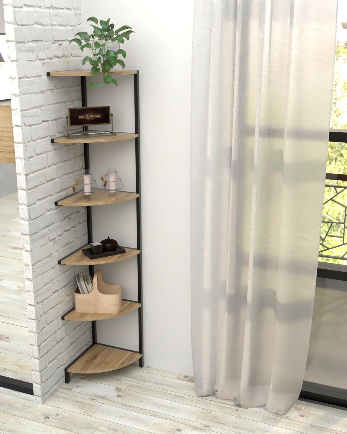 Этажерка-стеллаж угловая EcoLoft Орнела DSP-1478-1 в стиле лофт Дуб Аппалачи (DSP-1478-1)