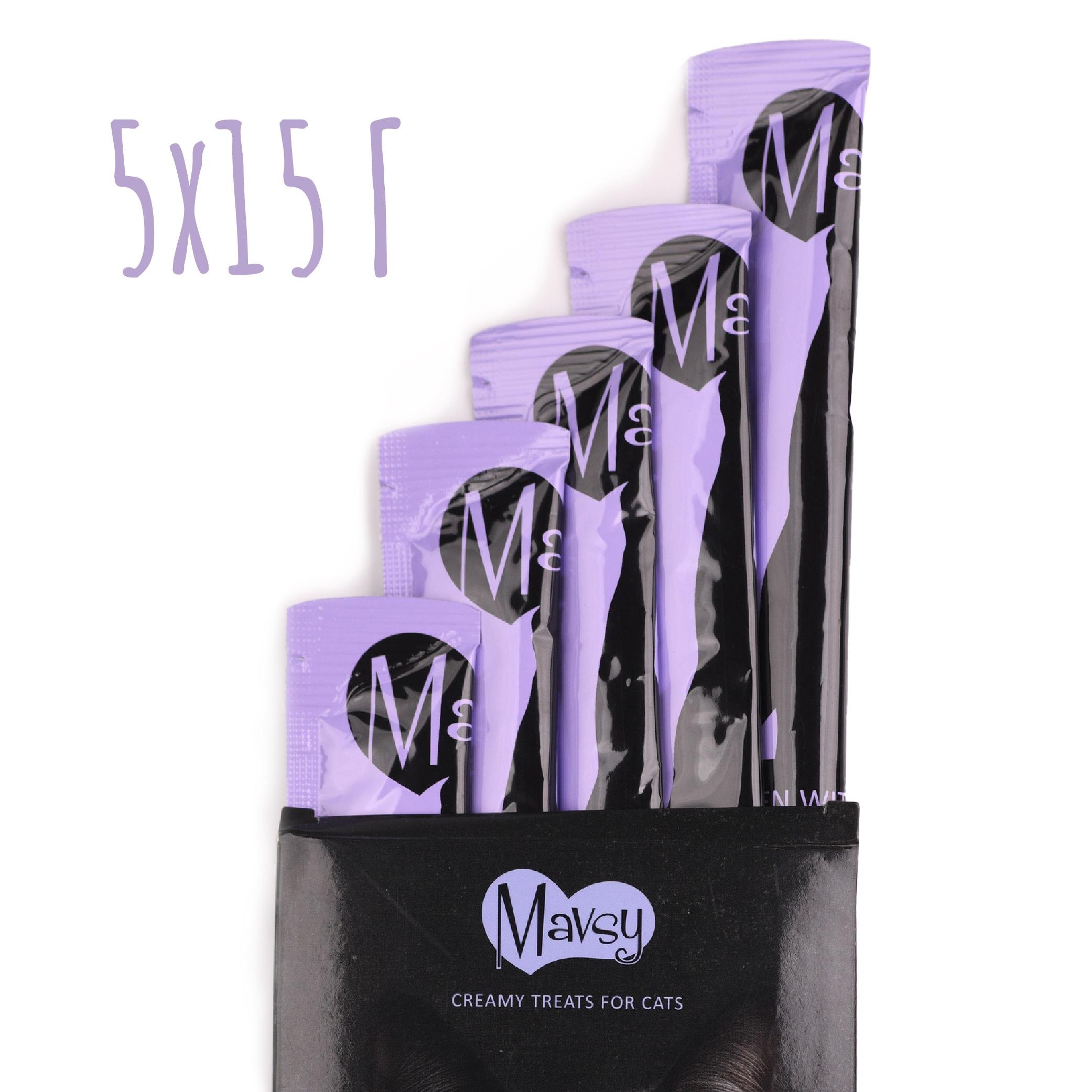 Ласощі для кішок Mavsy Creamy superfood RAMEN WITH SHRIMP IN LINSEED SAUCE AND QUAIL EGG 15 г 5 шт. - фото 6