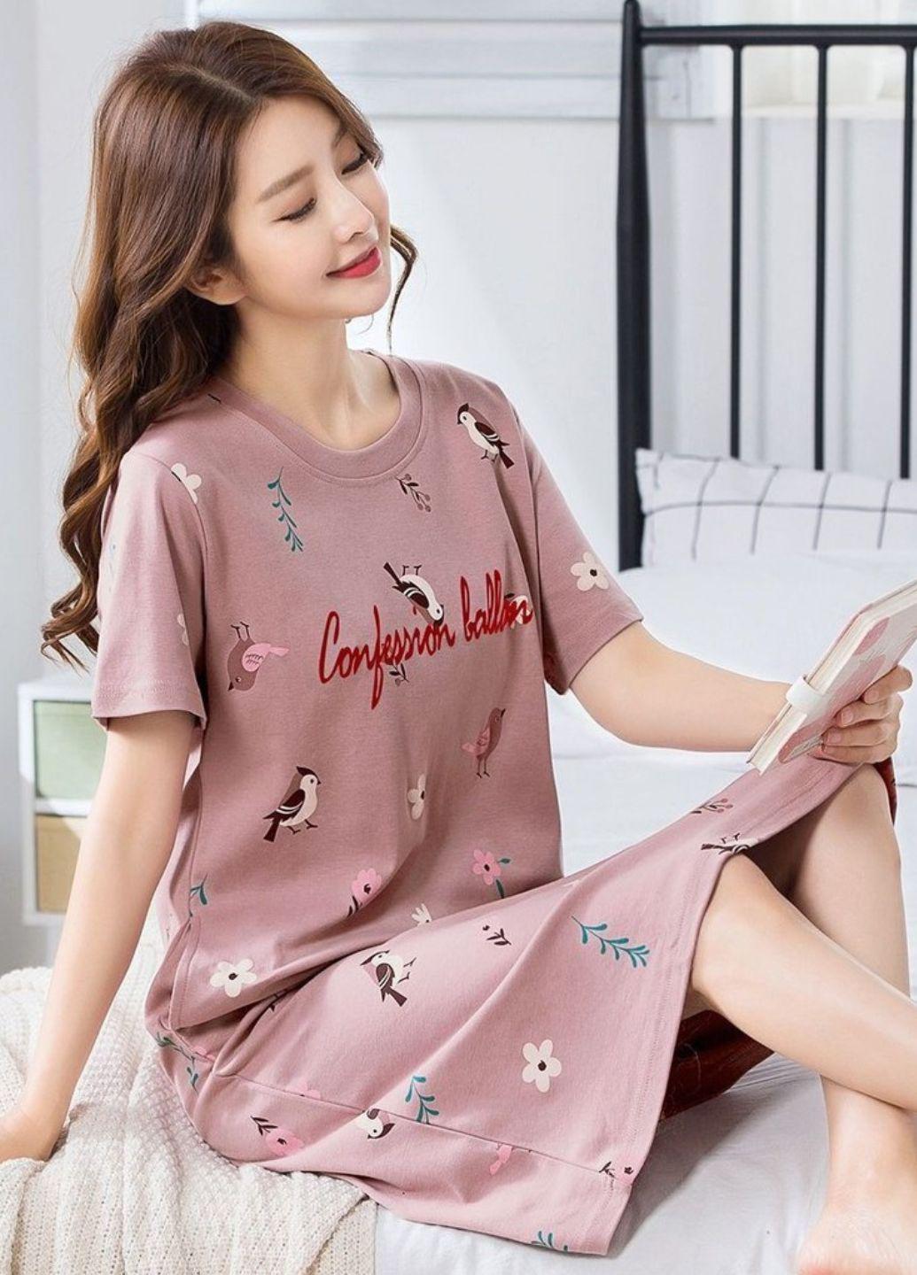 Рубашка женская ночная Птички 490-44 M 1 шт. Розово-лиловый