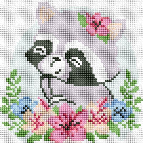 Алмазная мозаика Идейка Цветочный енот с голограммными стразами 20x20 см (Id-AMC7761)