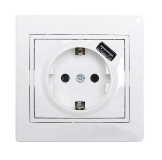 Розетка Lezard Mira с заземлением USB Белый (26284764)