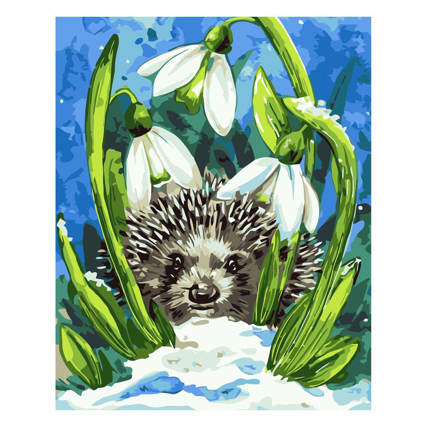 Картина по номерам Strateg Ежик в подснежниках 30х40 см (SV-0084)