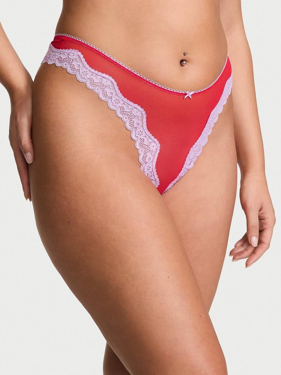 Трусики женские Victoria's Secret Tease Mesh Lace-Trim XL Красный (2126439129040)