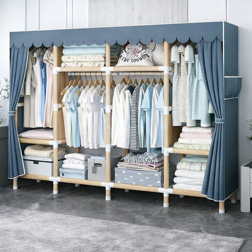 Шкаф-органайзер тканевый для хранения одежды и обуви с деревянным каркасом 200х45х170 см Серый