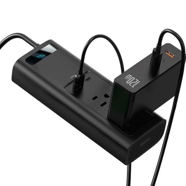 Перетворювач напруги автомобільний Baseus In Car Inverter 150W 110V US/JP/ 2Sockets USA 110V/1USB/1Type-C 0,4 м - фото 3