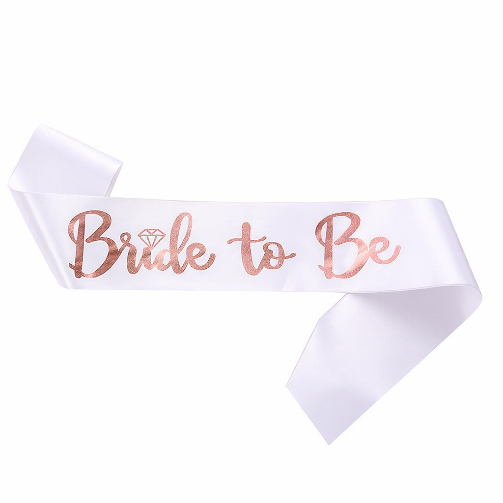 Стрічка для нареченої на дівич-вечір "Bride to be" Білий із рожевим золотом (64)