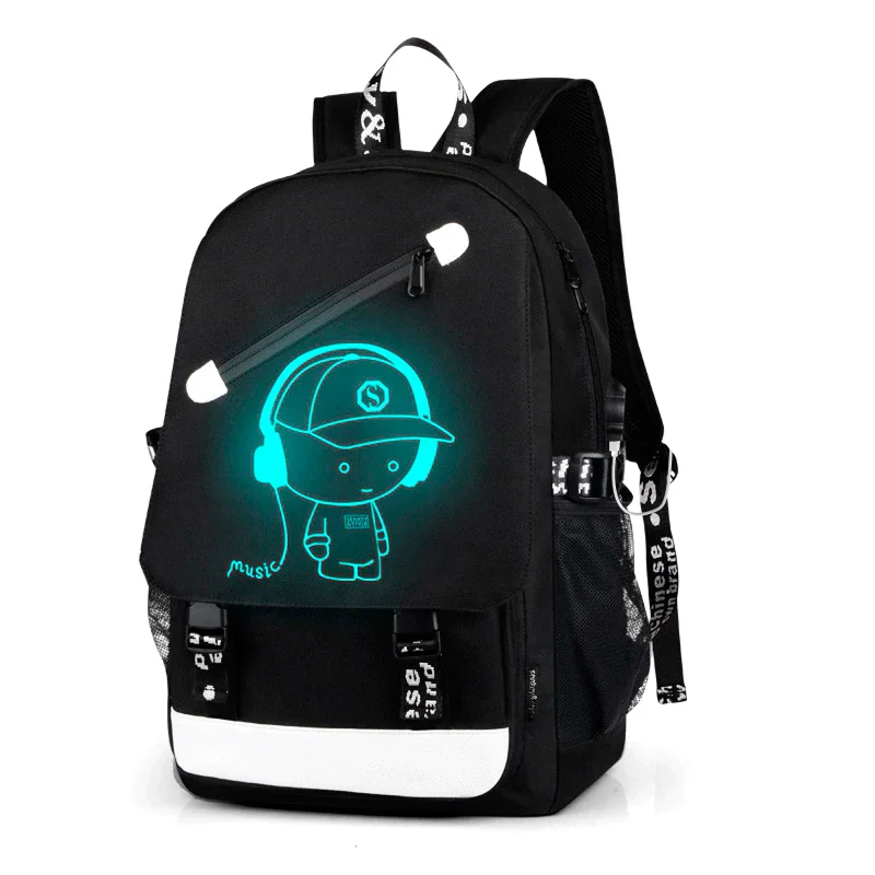 Рюкзак молодежный светящийся в темноте с USB Черный (29433665)