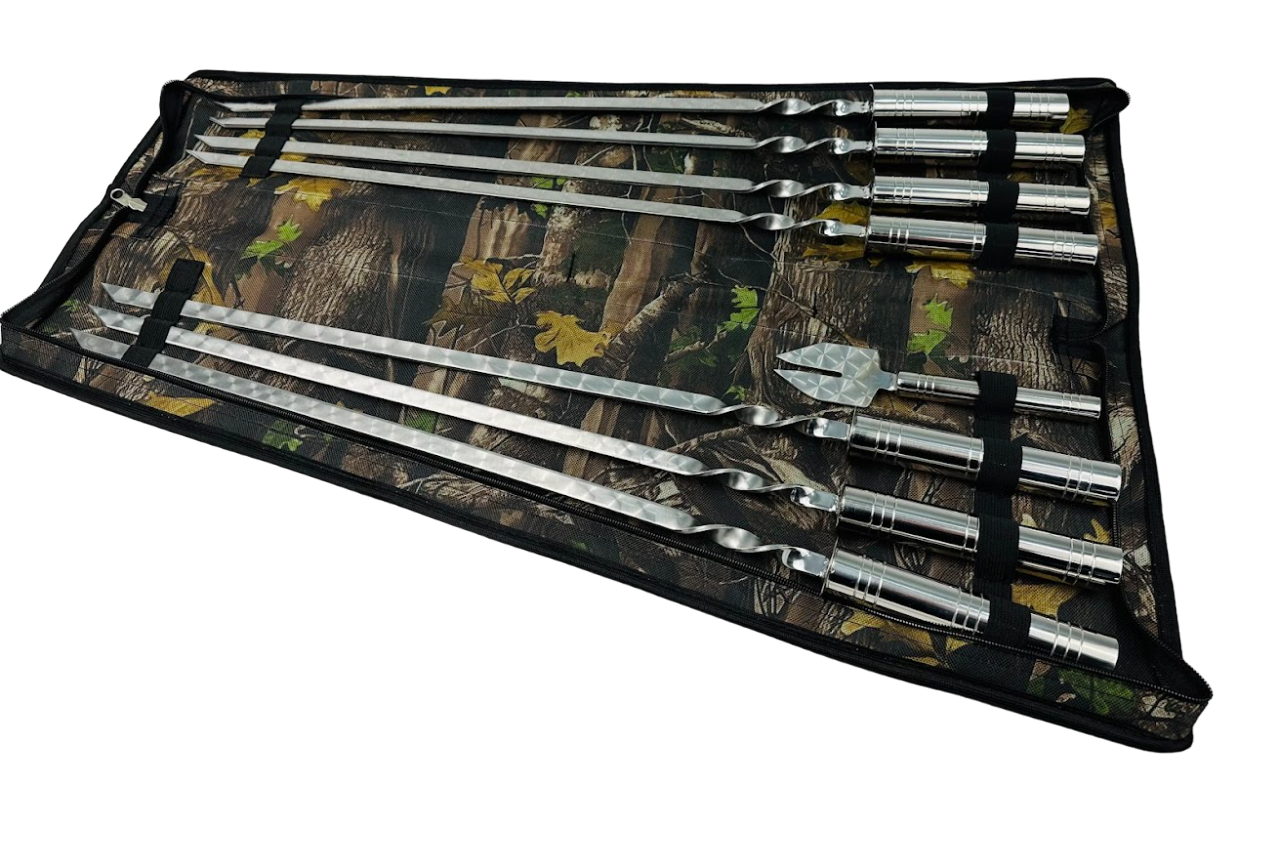 Набор шампуров подарочный в чехле-книжке с вилкой для снятия мяса 8 пр. Серебряный (106-10-NB-2280)