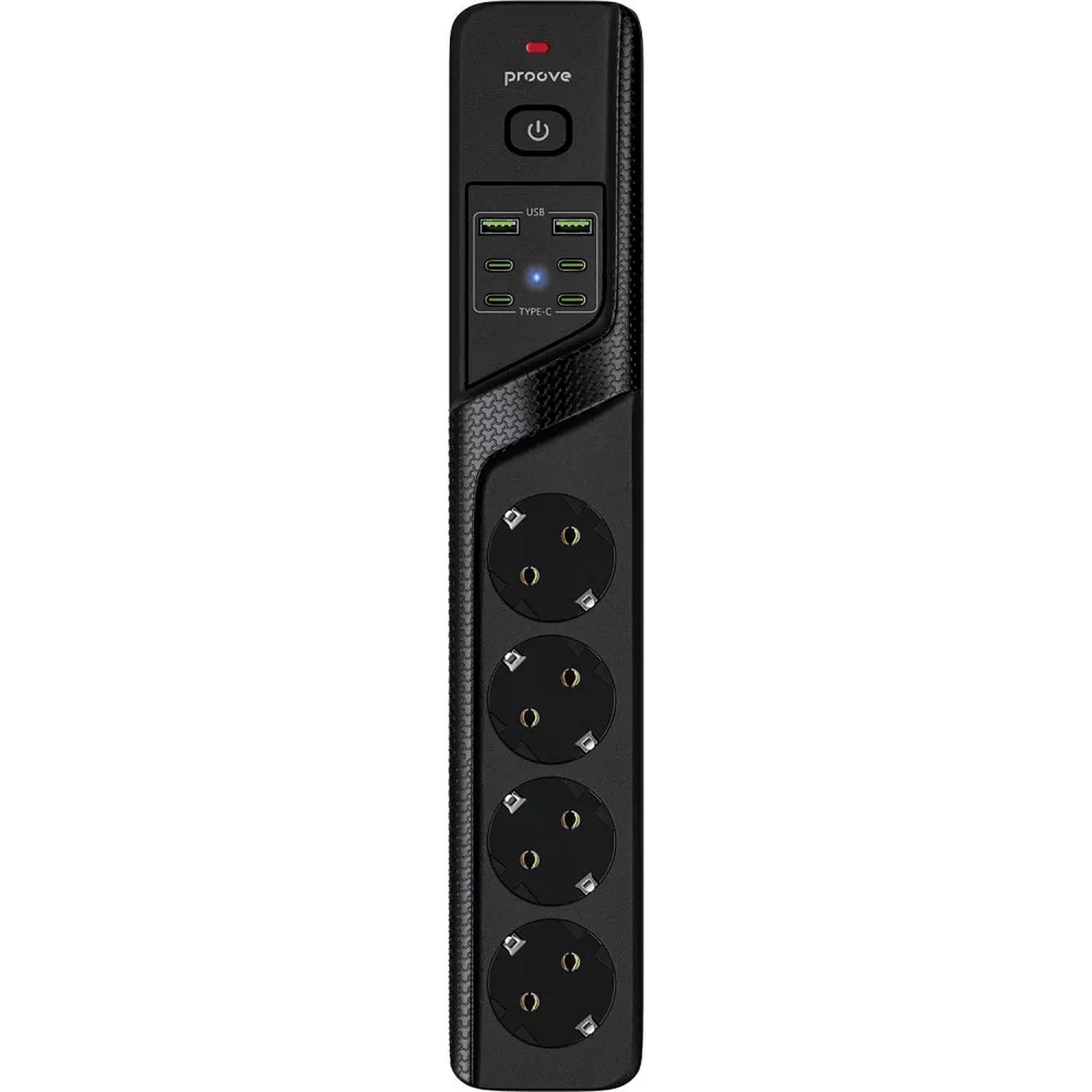 Сетевой фильтр Proove Power Strip P-04C 2500W 4 розетки 2хUSB 4хType-C 3 м Черный (PSPS25002431)