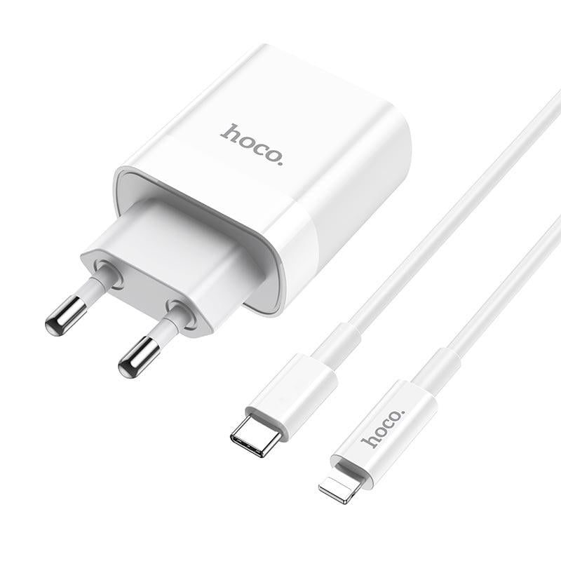 Сетевое зарядное устройство Hoco C80A Rapido PD20W+QC3.0 Type-C to Lightning EU White