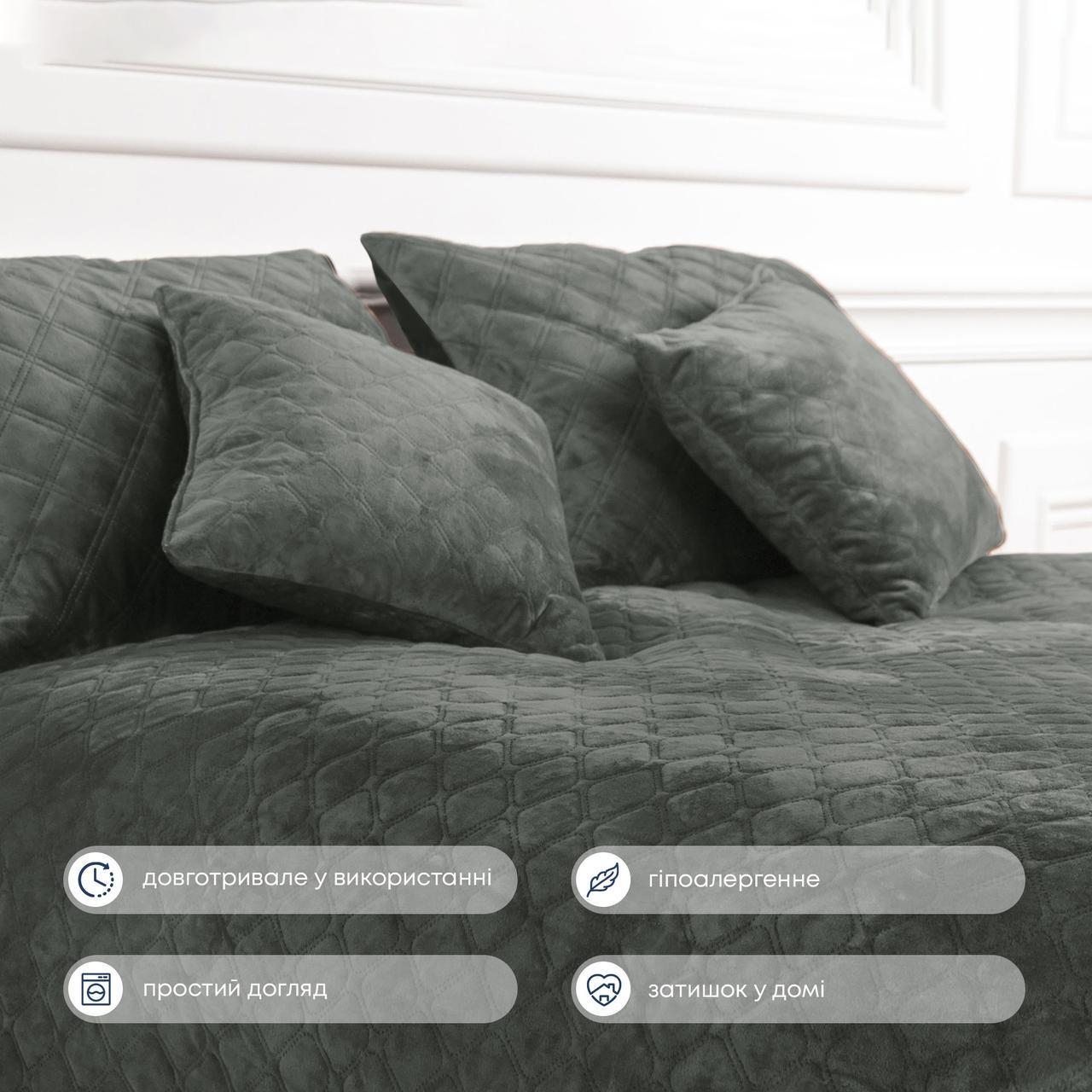 Покрывало велюровое мягкое Ромб/круглый двуспальное 180х240 см Серый - фото 7