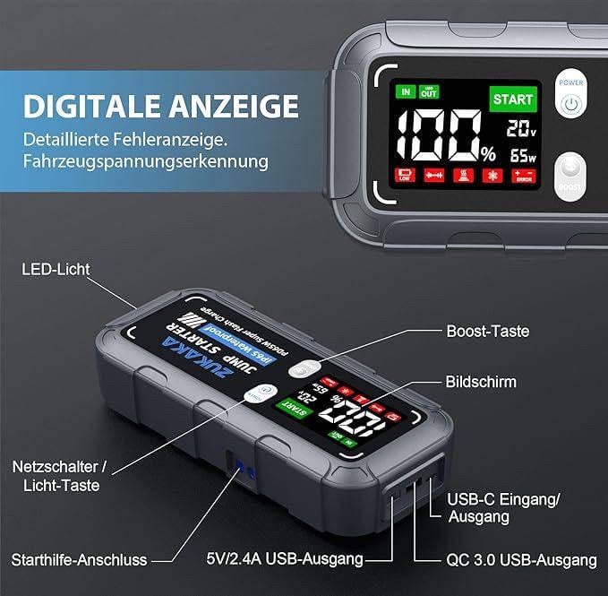 Стартер автомобільний Zukaka Jump Starter ZK005 пусковий пристрій 65 Вт із Power Bank 26800 мАг - фото 4