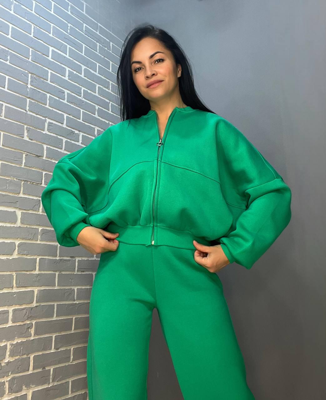 Костюм женский QUZEN 472-472 пилот брюки палаццо широкие флис S Зеленый (758) - фото 5