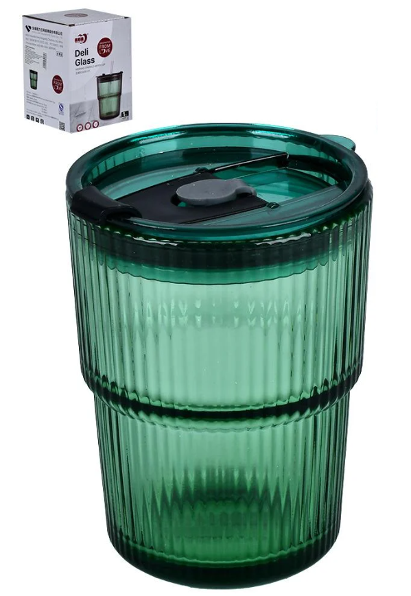 Склянка-поїлка R101154 Glassy з кришкою та трубочкою430 мл