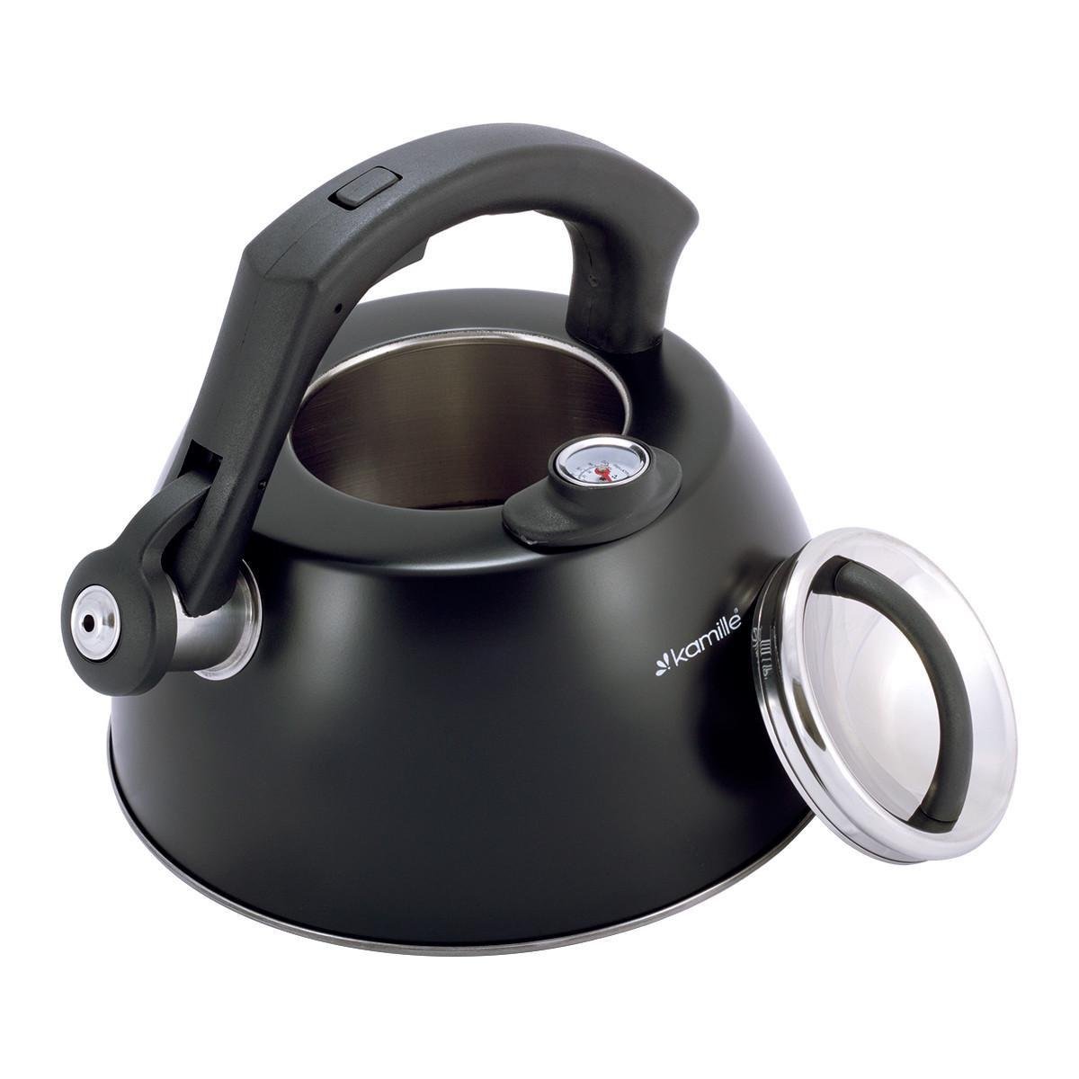 Чайник со свистком Kamille KM-1077А из нержавеющей стали с термометром 3 л Черный (150-84-1077А) - фото 6