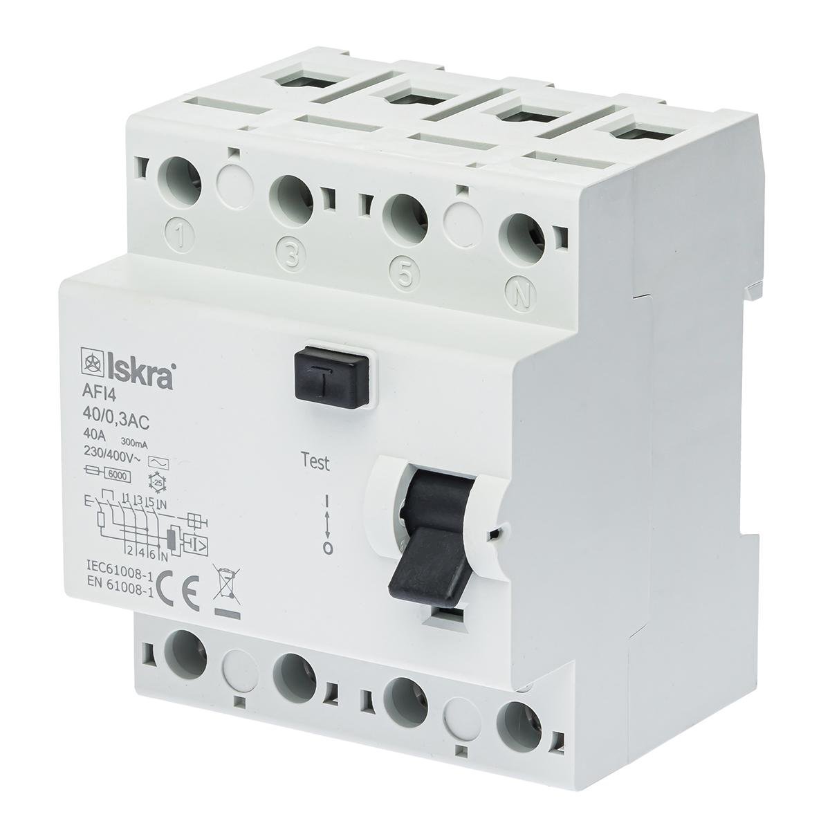 Устройство защитного отключения Iskra 40A 3Р+N AC 300 mA 230/400 В AFI4 (30105071000)