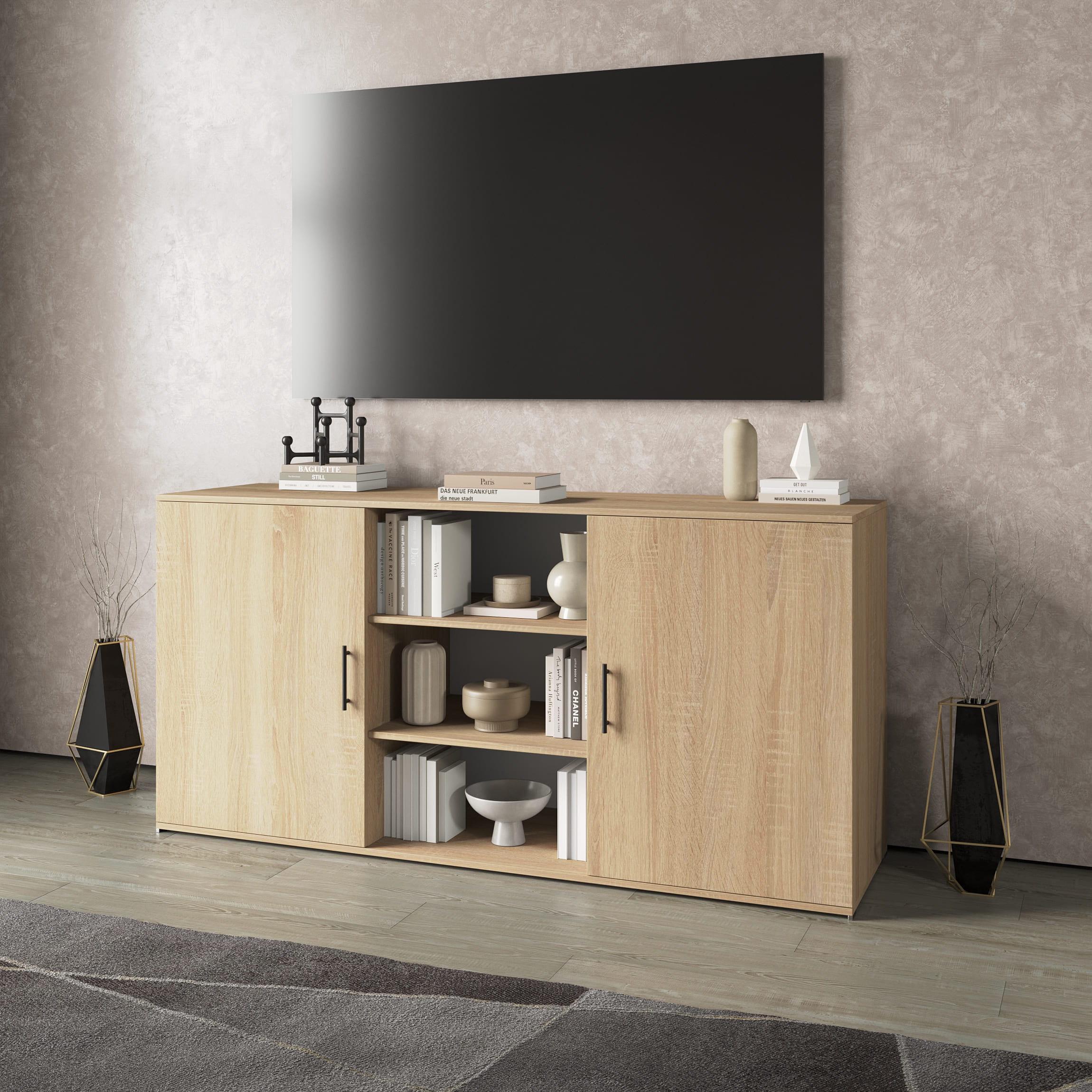 Тумба под ТВ с полками и дверцами Дуб Сонома (380662)