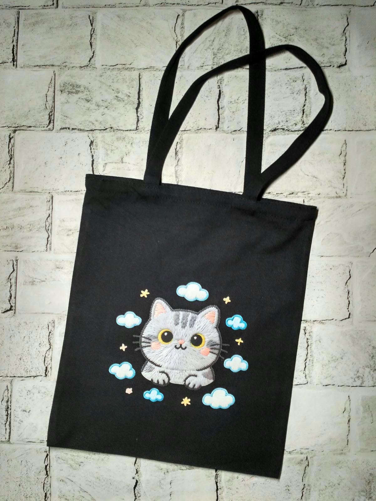 Эко-сумка шоппер на молнии Котик 35х40 см Черный (802-47)