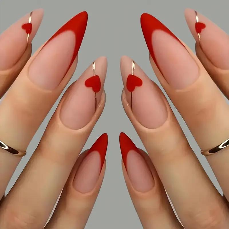 Накладные ногти Френч сердца с клеевыми пластинами 24 шт. Красный с золотистым (2689612600) - фото 2 Накладные ногти Френч сердца с клеевыми пластинами 24 шт. Красный с золотистым (2689612600) - фото 2