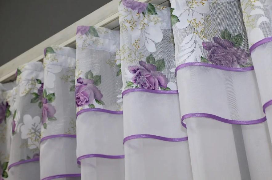 Гардина на кухню шифон/жакард 270х170 см Білий/Бузковий (110к) - фото 4 Гардина на кухню шифон/жакард 270х170 см Білий/Бузковий (110к) - фото 4