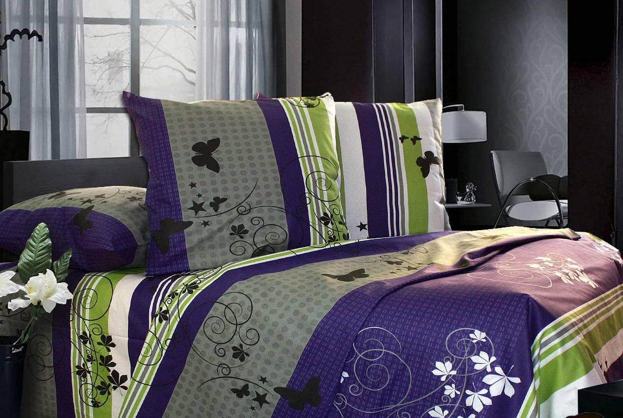 Комплект постельного белья семейный Еней-плюс Т0222 Синий/Серый/Зеленый