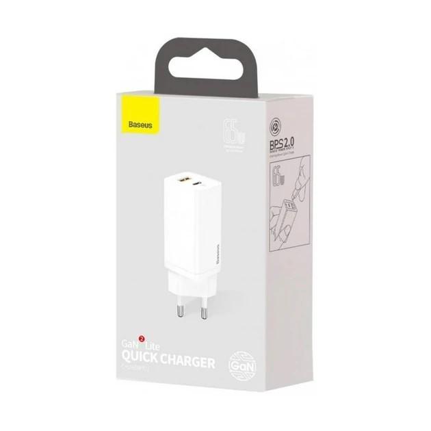 Зарядное устройство Baseus GaN2 Lite Quick Charger 1 Type-C 1 USB в CCGAN2L-B02 c быстрой зарядкой 65 W White - фото 9